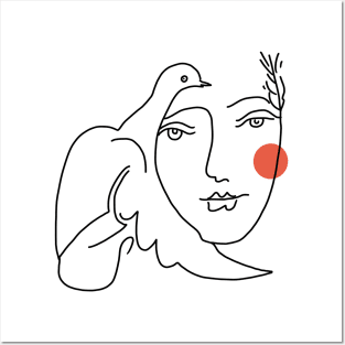 Line art of woman face and bird Posters and Art